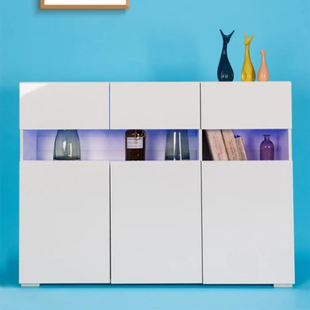 HomeSailing Светодиодный кухонный буфет для хранения буфета Белый глянцевый боковой шкаф Современный деревянный шкаф для телевизора