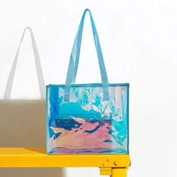 HoSwag ПВХ Голографическая лазерная сумка-шопер Пакет Trend Сумка через плечо Желе большой емкости Сумка для покупок для концертов Работа Путешествия