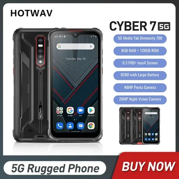 Hotwav Cyber 7 Водонепроницаемые прочные смартфоны 6,3-дюймовый восьмиядерный FHD 8 ГБ + 128 ГБ 5G Android Мобильный телефон 8280 мАч 48 МП камера NFC