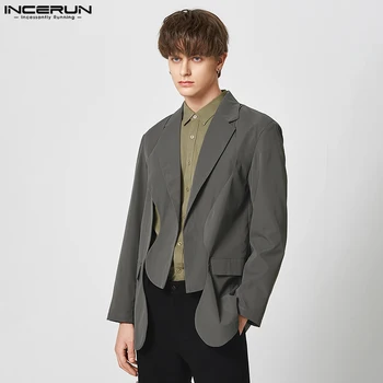 INCERUN Tops 2023 Американский стиль Красивый мужской полый блейзер Твердый всематчевой деловой повседневный модный мужской костюм Пальто S-5XL