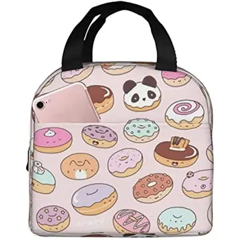 Kawaii Cute Sweet Donuts Водонепроницаемая изолированная сумка для ланча, модная прочная сумка-шопер и молния для работы и пикника на открытом воздухе