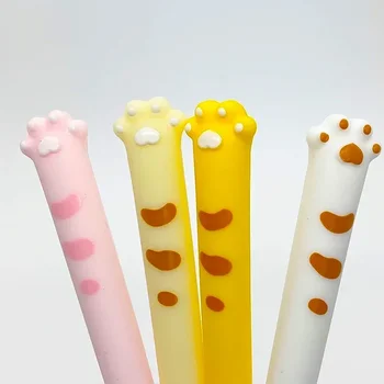Kawaii Симпатичные гелевые ручки Силиконовый дизайн кошачьей лапы 0,5 мм Кончик иглы Ручки Студенческий набор для письма Корейские канцелярские товары Гладкие инструменты для письма