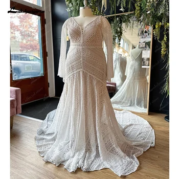 Lakshmigown Кружевное свадебное платье русалки с депрессивными длинными рукавами для женщин Аппликации Свадебное платье Халат для вечеринок для женщин