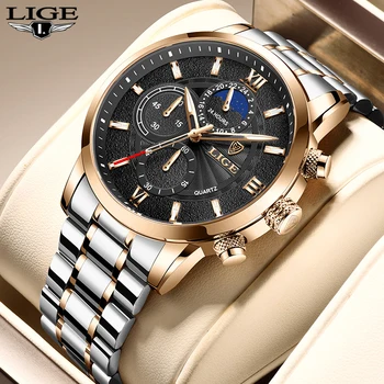 LIGE Лучший бренд Роскошные кварцевые мужские часы Мода Бизнес Часы из нержавеющей стали для мужчин Повседневные спортивные водонепроницаемые часы с хронографом