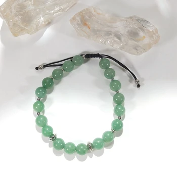 Lii Ji Натуральный зеленый авантюрин 8 мм Регулируемый браслет для мужских ювелирных изделий