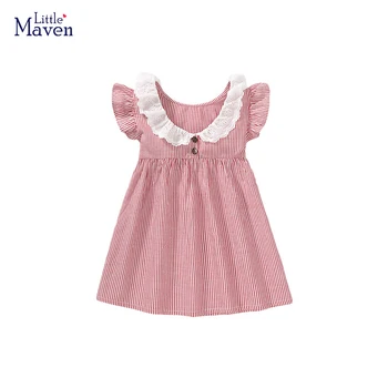 Little Maven 2024 Летнее платье для девочек Одежда с короткими рукавами Повседневные платья Полосатая детская одежда Vestidos Хлопок