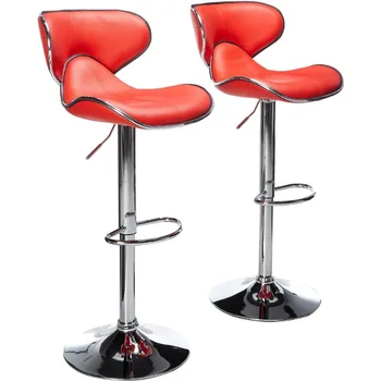 Masaccio Мягкая обивка из кожзаменителя Airlift Регулируемый вращающийся барный стул с хромированным основанием, набор из 2 шт., красный