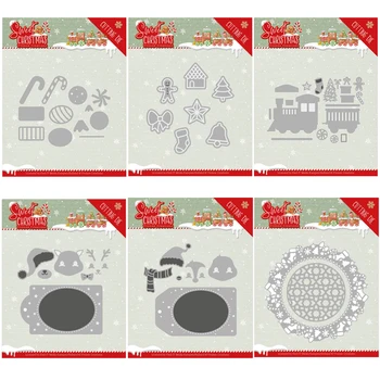  Mmao Crafts Металлические стальные режущие штампы Новый рождественский поезд с тростниковой шляпой Трафарет для DIY Бумага для скрапбукинга / фотокарты Штампы для тиснения