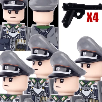 MOC 2WW2 Немецкие солдаты Фигурки Офицер Строительные блоки Пистолет Оружие Кирпичи Игрушки Подарок