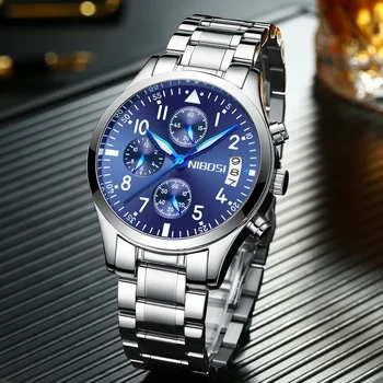 NIBOSI 2024 Мужские часы Топ-бренд Роскошные деловые мужские часы Хронограф Мужские часы Мужские кварцевые наручные часы Relogio Masculino