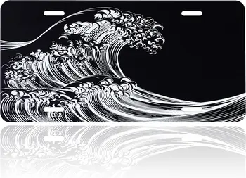 Ocean Waves Крышка номерного знака Great Waves Номерной знак Забавное украшение автомобиля Рамка номерного знака подходит для любого стандарта