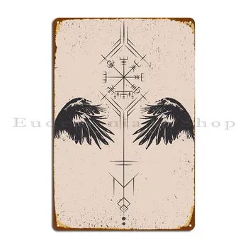 Odin Raven Vegvisir Металлический знак Классический дизайн украшения Персонализированный фотообои панно Жестяной знак Плакат
