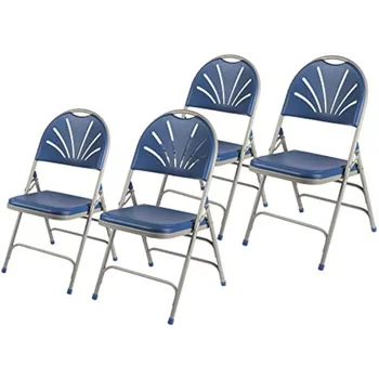 OEF Furnishings Сверхмощный пластиковый складной стул с вентилятором и тройной скобой, синий