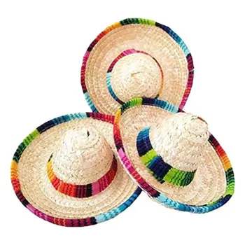 pcsset Натуральная солома Мексиканская шляпа Мини Сомбреро Детский душ Украшение для вечеринки по случаю дня рождения Детские карнавальные принадлежности для свадебных вечеринок
