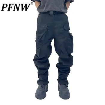 PFNW Весна-Лето Мужская мода в стиле сафари Свободные темные брюки Прямые брюки-карго Модные брюки против морщин Techwear Брюки 12Z1104