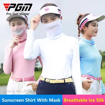 PGM Летняя солнцезащитная рубашка для женщин Дышащие футболки для гольфа Охлаждающие ледяные шелковые топы с маской Женская одежда с длинным рукавом и защитой от ультрафиолета