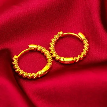 Pure Dubai 24k Жареное тесто Twist Серьги для женщин Подруга Свадьба Подарок на день рождения 999 золота Серьги Изысканные ювелирные изделия Подарки