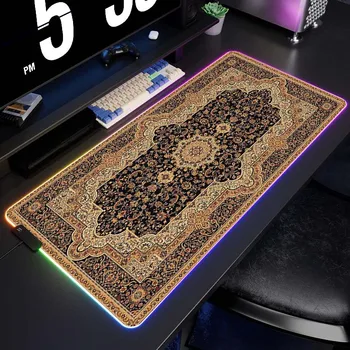RGB Красочный персидский ковер Коврик для мыши LED Gaming Большой коврик для мыши Gamer Speed Аксессуары Клавиатура Коврики Нескользящий резиновый настольный коврик