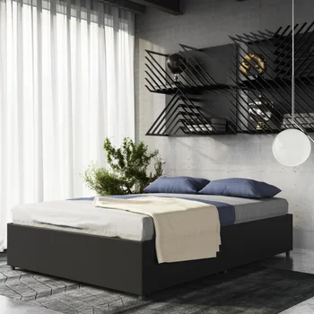 River Street Designs Maven Кровать на платформе с местом для хранения, Queen, черная мебель для спальни из искусственной кожи