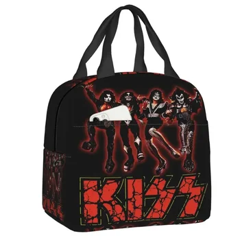 Rock Band Kiss Изолированная сумка для ланча для женщин Термокулер Сумка для ланча Дети Школьники Пикник Контейнер для еды Тоут