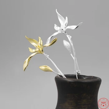 s925 стерлинговое серебро броши для женщин мужчин новая мода 3d орхидея цветы позолоченная булавка корсаж панк ювелирные изделия бесплатная доставка