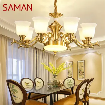 SAMAN Современная латунная подвесная подвесная лампа Светодиодная золотая люстра Световой декор для домашней столовой Гостиная Спальня