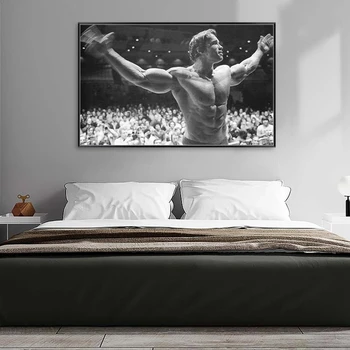 Schwarzenegger Бодибилдинг Стена Искусство Плакат Спорт Фитнес Мотивационный Холст Живопись Черный Белый Винтаж Плакат для домашнего декора