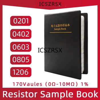 SMD Комплект резисторов для книг 0805 0201 0402 0603 1206 1% SMT Набор чип-резисторов Ассортиментный набор 170 значений Книга образцов FR-07 0Ω-10MΩ
