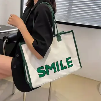 Smile Сумки через плечо Большие сумки для женщин Большая вместимость Высокое качество 2022 Весна Лето Новый дизайн Всематчевые холщовые сумки