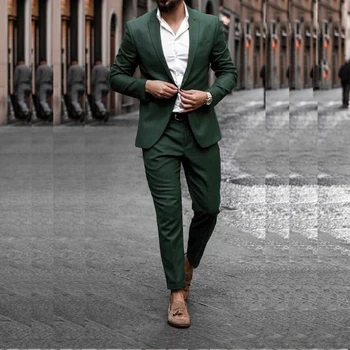STEVDITG Формальные зеленые костюмы для мужчин Блейзер Пик Лацкан Однобортный Одна пуговица Приталенный Крой Элегантный 2 шт. Куртка Брюки Полный комплект