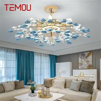 TEMOU Креативные люстры Светлый хрустальный подвесной светильник Синий цветок Ветвь Домашний светодиодный светильник для гостиной Столовая