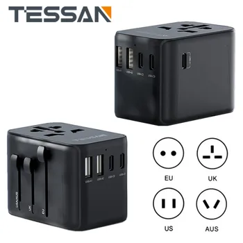 TESSAN Универсальный адаптер питания с международной вилкой Адаптер питания с USB и Type C Настенное зарядное устройство для путешествий в Великобританию / ЕС / Австралию / США