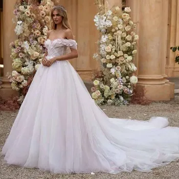 TIXLEAR Vestidos De Novia Потрясающее розовое свадебное платье из тюля без бретелек Невеста 2023 с придворным поездом А-силуэта принцесса