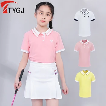 TTYGJ Детская одежда для гольфа Футболка с воротником с оборками Мягкая рубашка для гольфа для девочек Дышащие эластичные спортивные топы Детские футболки с короткими рукавами