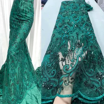 Ulifelace Французский тюль Сетчатая ткань Высокое качество Роскошная Нигерия Зеленые пайетки Вышивка Нигерийское свадебное платье R4173