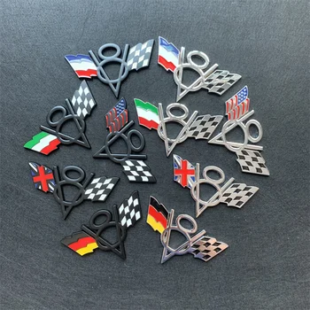 V8 Автомобильная металлическая наклейка Французская, Германия, Соединенные Штаты, Великобритания, Италия флаг V8 смещение хвостовая наклейка модификации этикетки