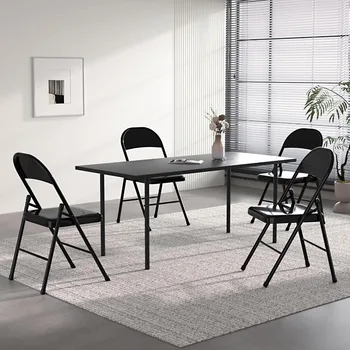 VECELO Стальные складные стулья с металлическим каркасом с тройными распорками и двойной откидной спинкой для домашнего офиса, вместимостью 350 фунтов, Blac