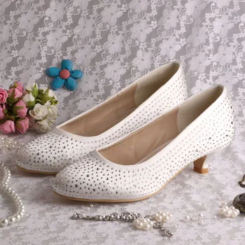 Wedopus Изготовленная на заказ свадебная обувь ручной работы Слоновая кость Низкие каблуки Хрустальные женские туфли для невесты