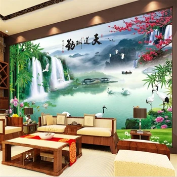 wellyu Пользовательские обои 3d небесный благодатный пейзаж водопад пейзаж роспись висит живопись телевизор фон 3d обои