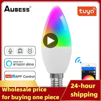 WiFi Smart LEDLight Bulb E14 Candle Lamp 16Million RGBCCT 2700-6500K Светильник канделябров с регулируемой яркостью Tuya Alexa 90-250 В 6 Вт