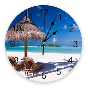 Witte Zandstranden Vakantiefeesten Op Zee Большие настенные часы Столовая Ресторан Кафе Декор Круглые настенные часы Украшение дома