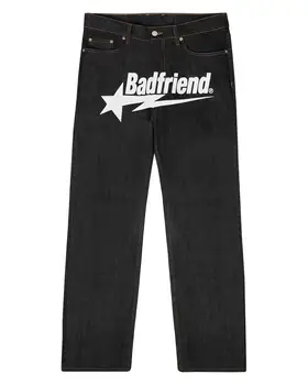 Y2k Джинсы Badfriend Брюки с печатью букв Хип-хоп Мешковатые черные джинсовые брюки Новый Harajuku Punk Rock Широкие брюки Уличная одежда