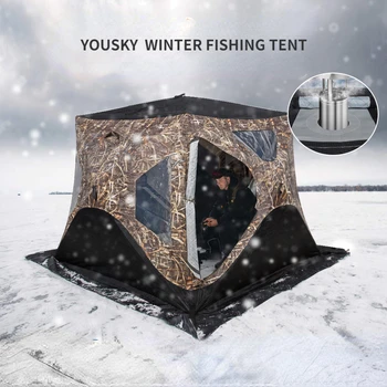 YOUSKY Уличная палатка для подледной рыбалки Зимняя палатка из утолщенного хлопка Снегозащитная рыболовная палатка на 3-4 человека с горловиной дымохода