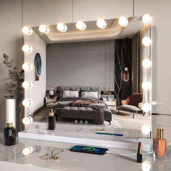 ZL ZELing Косметическое зеркало с подсветкой, с 17 светодиодными лампами, зеркало для макияжа USB-питание с регулируемой яркостью и управлением, безрамочный