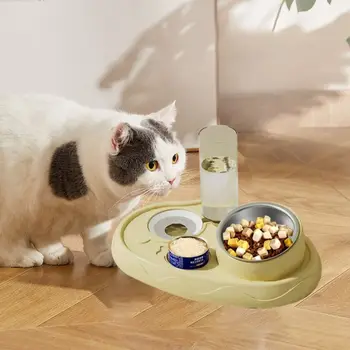  Автоматическая кормушка Cat из нержавеющей стали Двойная чаша 15 градусов Наклоненные миски для поения котят Съемный пластик
