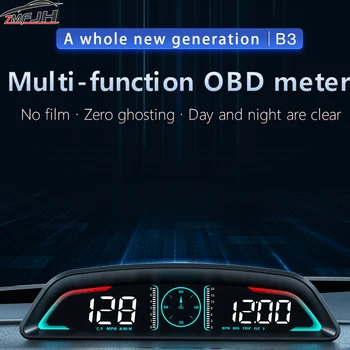 Автомобильный OBD HUD B3 Проекционный дисплей Цифровой спидометр Превышение скорости Будильник Обороты Напряжение Температура воды Многофункциональный дисплей