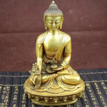 Античная старая латунная статуя Будды Медицина Шакьямуни Бхагаван Бхайсаджья ~ U Богатство