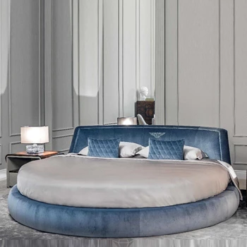 Атмосферная двуспальная кровать, свадебная кровать, роскошная главная спальня, круглая кровать, современная минималистичная ткань, мода, творчество