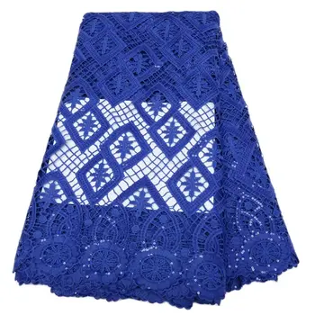 африканская гипюровая кружевная ткань, нигерийская вышивка, пайетки кружевные материалы для свадебного платья, синий, 5 ярдов