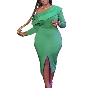 Африканские вечерние платья для женщин Весна Африканский с длинным рукавом Зеленый Большие размеры Облегающее платье Dashiki Africa Одежда XL-5XL